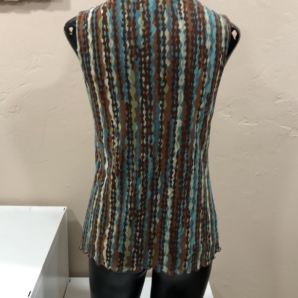 Axcess Liz Claiborne Co woman’s sleeveless brown & turquoise blouse size small - Picture 2 of 5